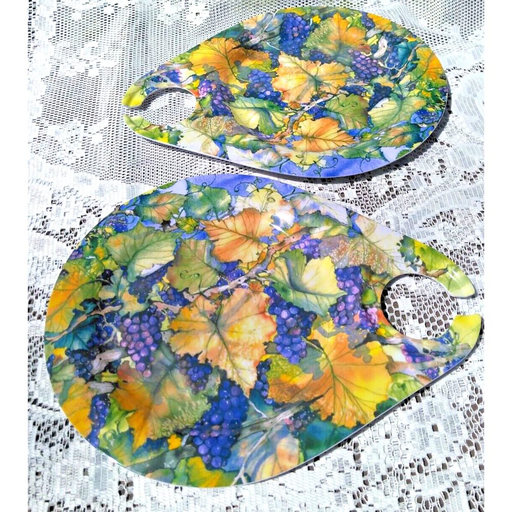 Keller Charles Melamine Plates With Wine Glass Holder Lot Of 2 Grapes Design